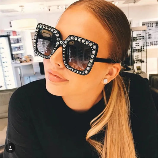 Crystal Oversized Square Sunglasses – Statement Glam